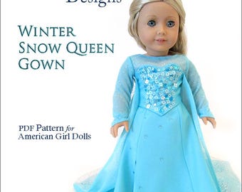 Patrón de costura para vestido de la Reina de las Nieves: Para muñecas de 45 cm (patrón en PDF) de Dollhouse Designs