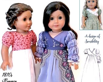 Georgiana 1820s Historical Regency Doll Dress Sewing Pattern for 18" Dolls (PDF)