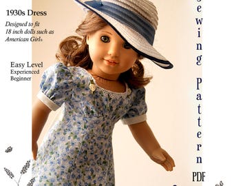 Wzór do szycia sukienki Sleuth z lat 30. XX wieku w formacie PDF. Pasuje do lalek AG OG o długości 18 cali firmy Dollhouse Designs.
