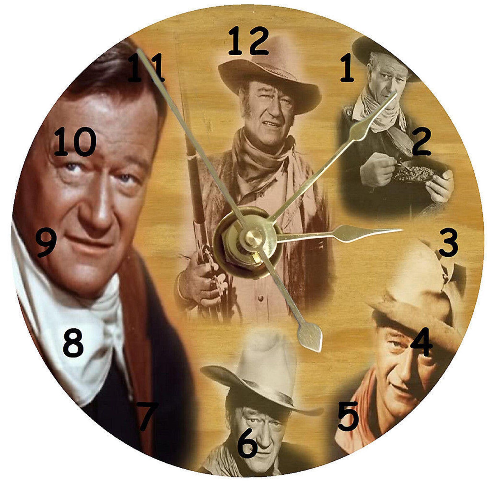 John Wayne CD clock with a multiple pictures of John Wayne on Etsy