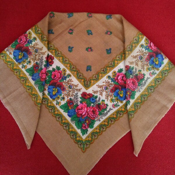 Ucraino sciarpa, sciarpa Vintage, fiori scialle, fazzoletto ucraino, sciarpa oro filo, retrò sciarpa, bellissimo scialle, sciarpa di lana, sciarpa 70s