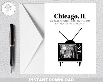 Tarjeta de teatro de Chicago imprimible / Impresión de plantilla descargable de arte digital / Descarga instantánea Impresión en casa Regalo para amigo, ella, él