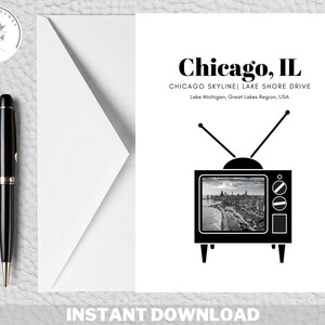 Afdrukbare Chicago Illinois-kaart | Digitale kunst downloadbare sjabloon afdrukken | Direct downloaden thuis cadeau voor vriend, haar, hem | Groeten