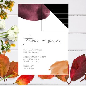 Invitations d'automne abstraites numériques imprimables | Modèle téléchargeable d'art numérique minimaliste | Annonce d'événements de mariages à téléchargement instantané