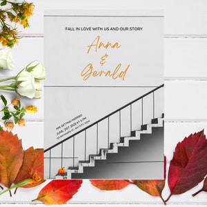Invitations d'automne abstraites numériques imprimables | Modèle téléchargeable d'art numérique minimaliste | Annonce d'événements de mariages à téléchargement instantané