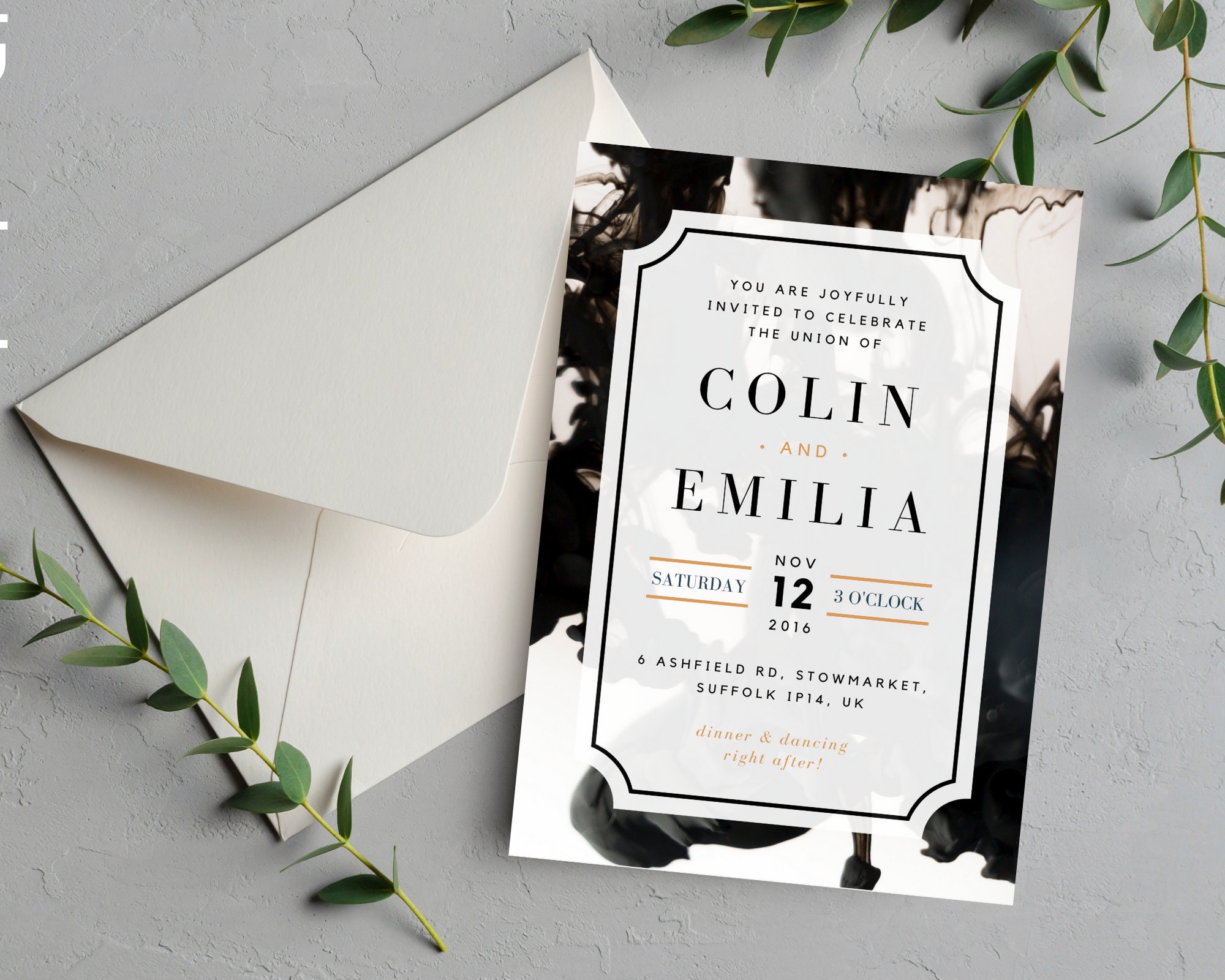 Printable Black White Abstract Invitations | Minimalist Digital Art ...