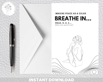 Tarjeta de arte imprimible Breathe Line / Impresión de plantilla descargable de arte digital / Descarga instantánea en casa Regalo para amigo, ella, él / Saludos
