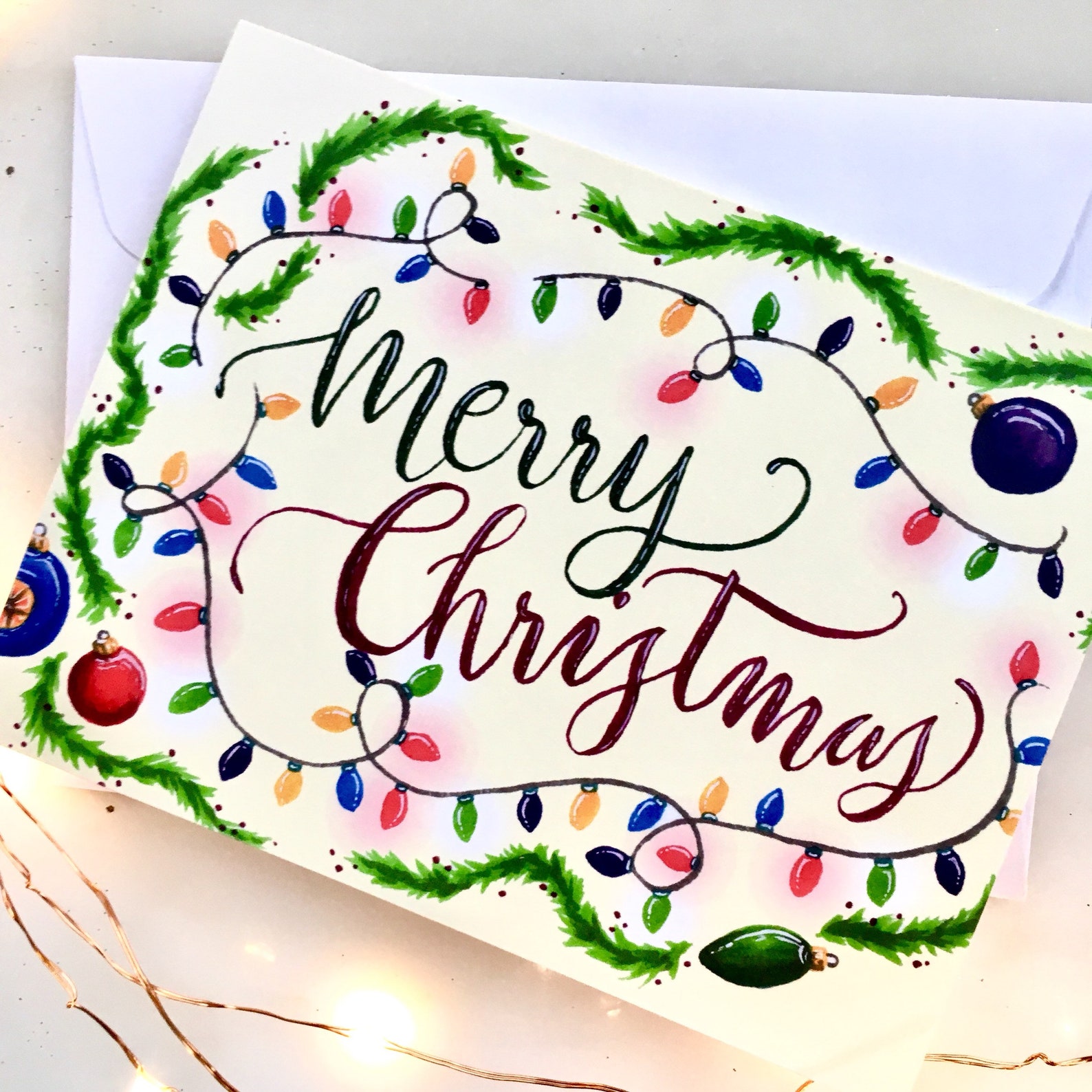 Merry Christmas Cards Christmas Lights Cards Retro Christmas Etsy