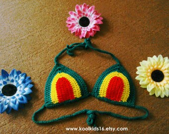 Reggae Crochet Bikini Top, Rasta carnival top, RASTA SUMMER TOP, Festival, Corset Hippie, Sexy Crochet Halter Top, Bikini Beach Crochet,