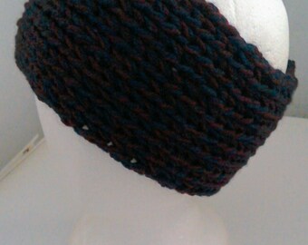 Chunky crochet wide headband in shades of maroon and dark blue..perfect for dreadlocks.