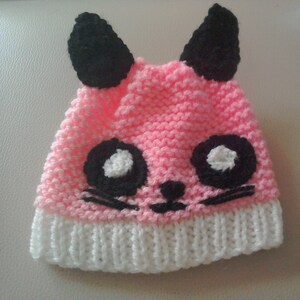 0-3 months Baby Hat, Girl Pink Cat Hat, Baby Boy Blue Hat, Newborn Shower Gift, Newborn Kitty Cat Hat, Unisex Baby Hat
