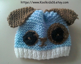 Newborn Puppy Hat Boy, Photo Prop Boy, Boy baby beanie, Newborn Blue Beanie