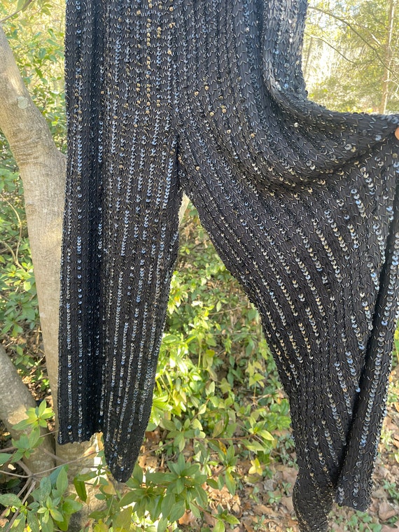 Vintage 80s or 90s BLACK BEADED SEQUIN wide leg si