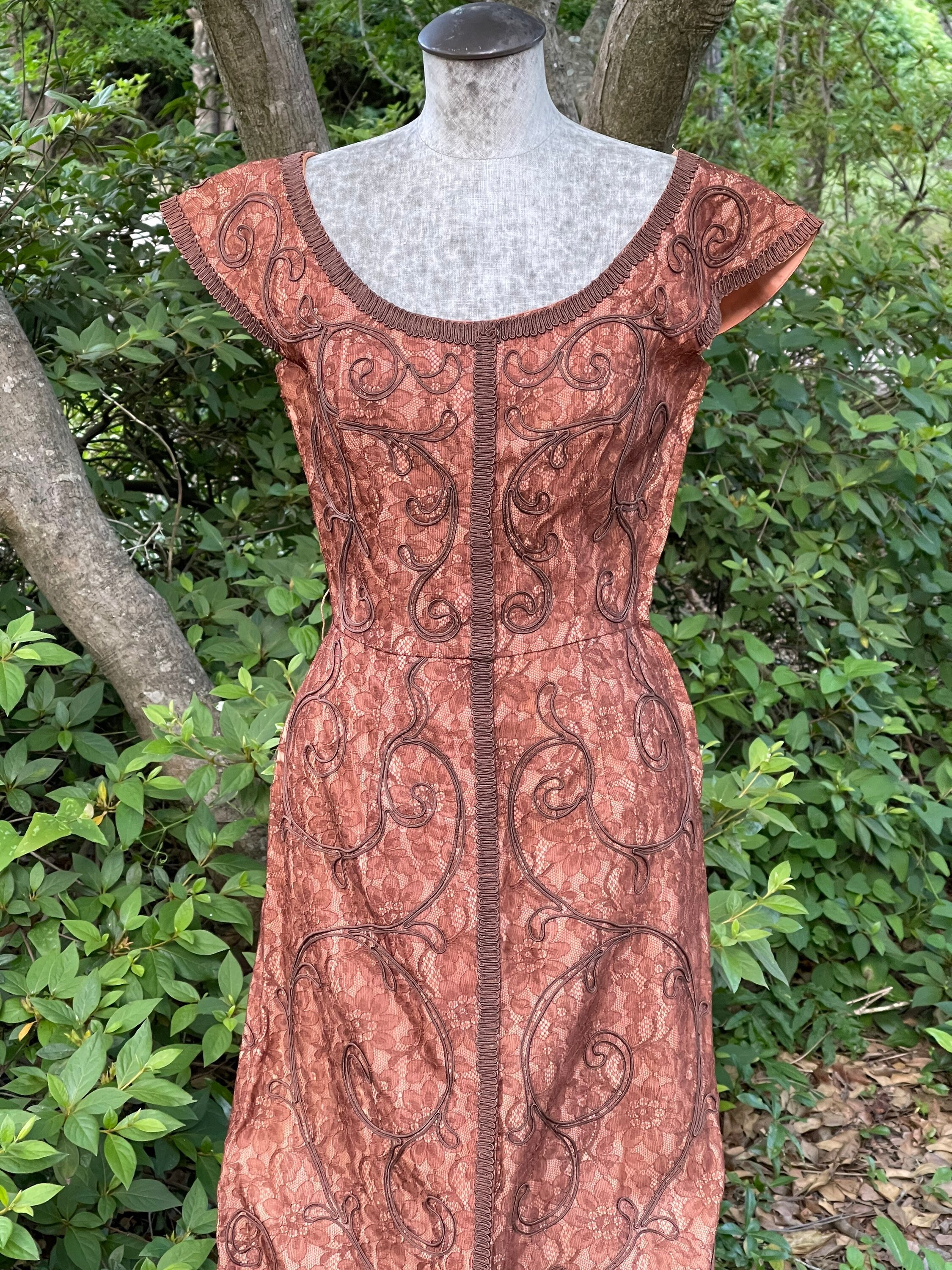 Vintage 1950s Copper Color Lace Overlay Evening Wiggle Dress Etsy