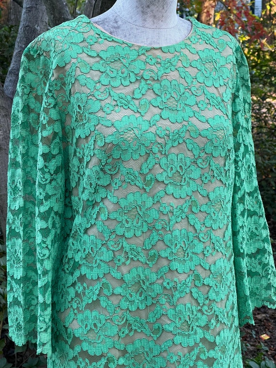 Vintage L’Aignon GREEN LACE DRESS early 1960s ful… - image 3