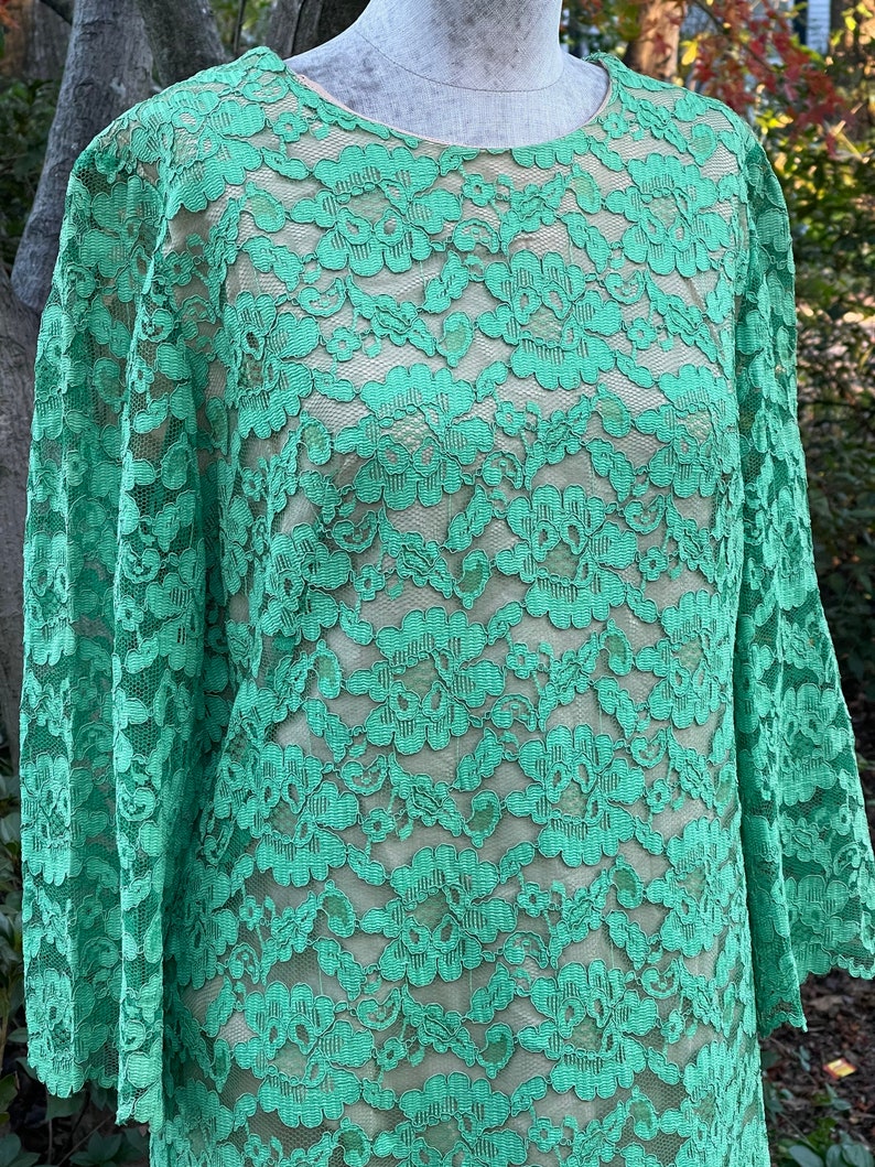 Vintage LAignon GREEN LACE DRESS early 1960s fully lined back zip image 3