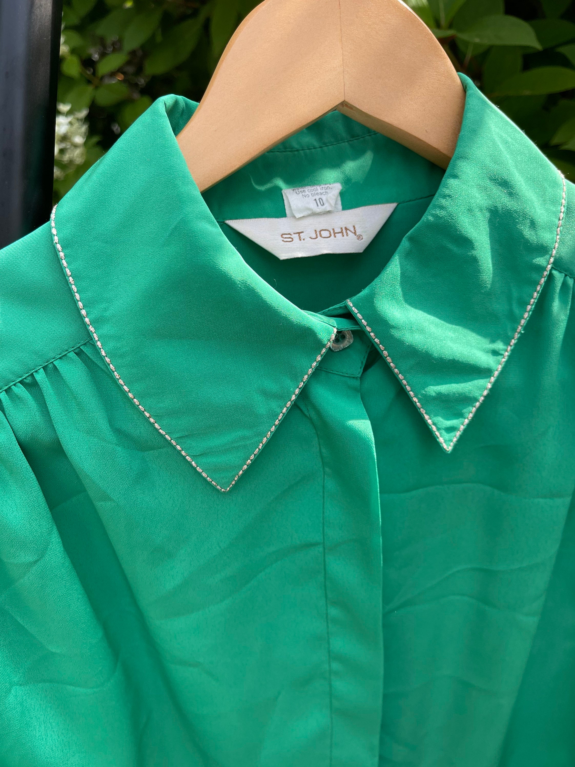 Emerald Green 80s Long Sleeve Blouse 