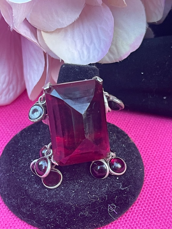 Beautiful statement large CUT RED GLASS stone ring