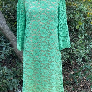 Vintage LAignon GREEN LACE DRESS early 1960s fully lined back zip image 2