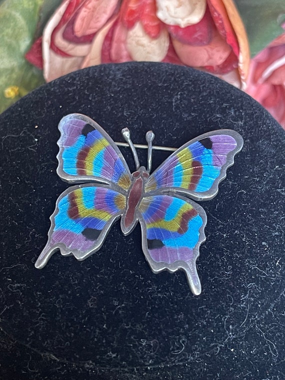 very pretty BLUE ENAMEL BUTTERFLY pin brooch in s… - image 2