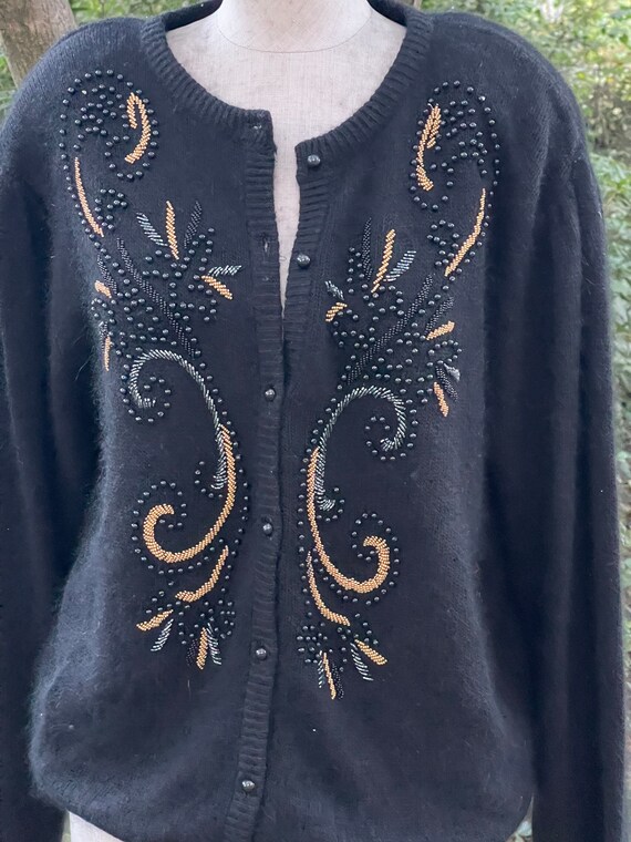 VINTAGE R K ORIGINALS black angora blend cardigan… - image 2