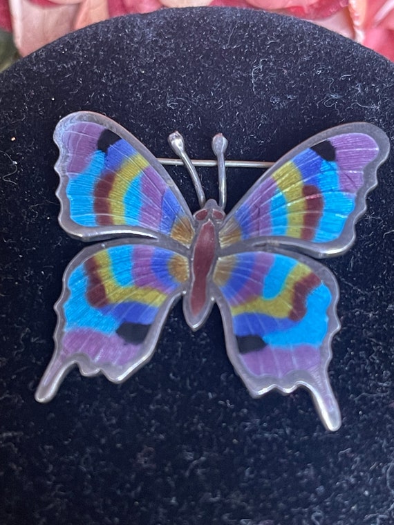very pretty BLUE ENAMEL BUTTERFLY pin brooch in s… - image 1