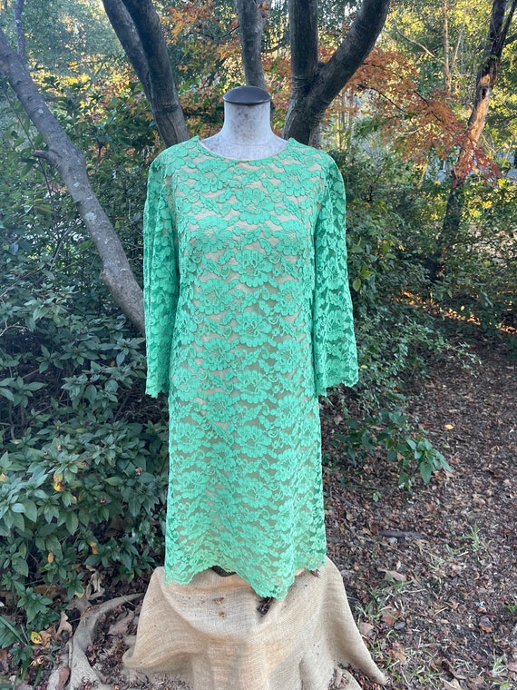 Vintage L’Aignon GREEN LACE DRESS early 1960s ful… - image 1
