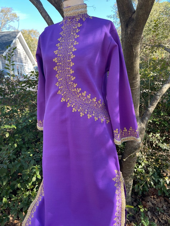 Vintage purple polyester embroidered 70s ETHNIC s… - image 1