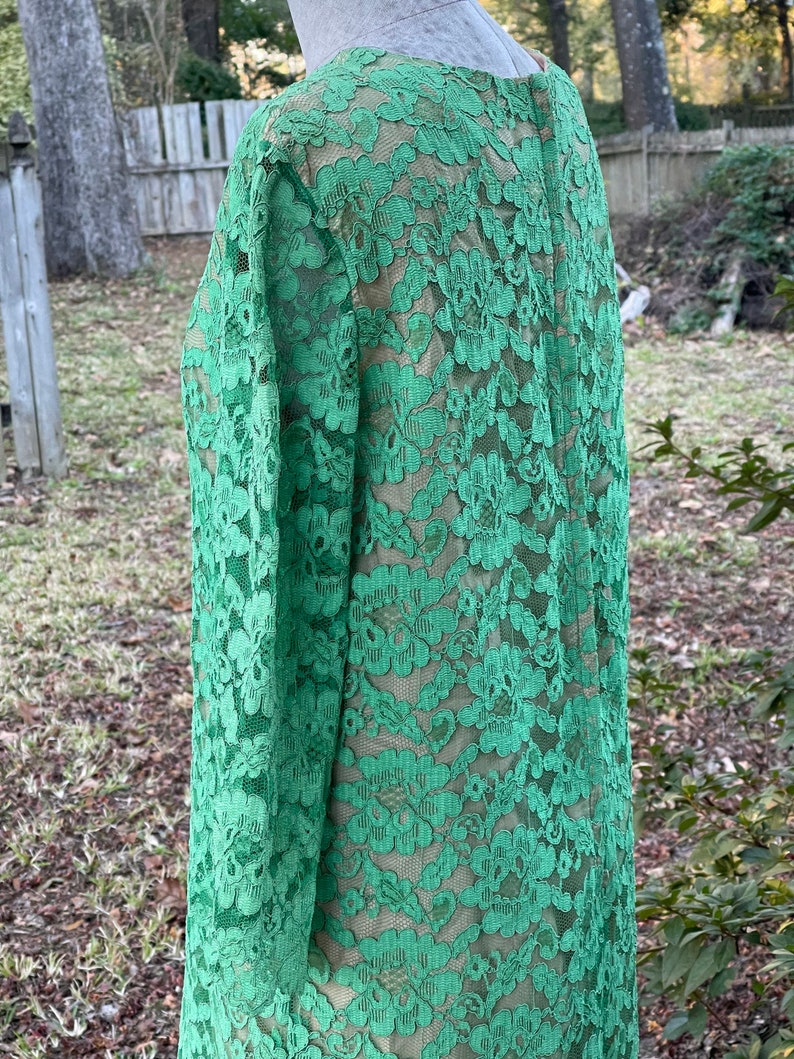 Vintage LAignon GREEN LACE DRESS early 1960s fully lined back zip image 4