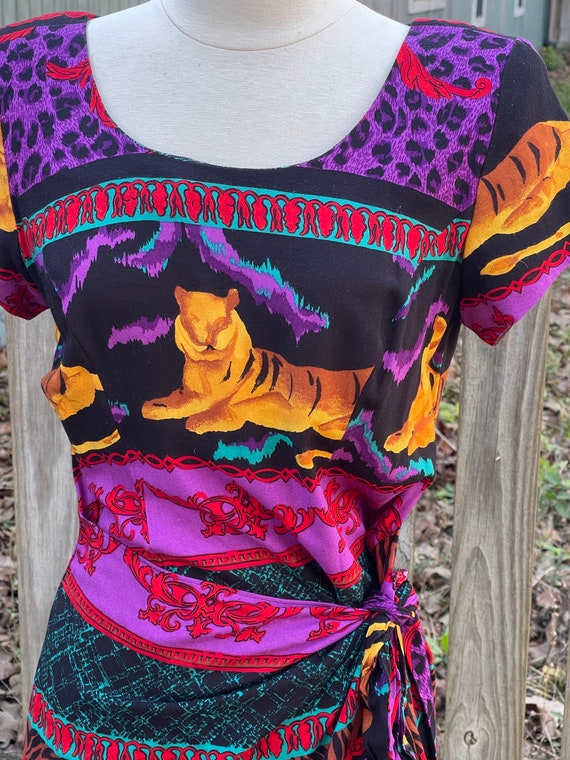 Colorful 80s JUNGLE PRINT DRESS by Jessica Howard 