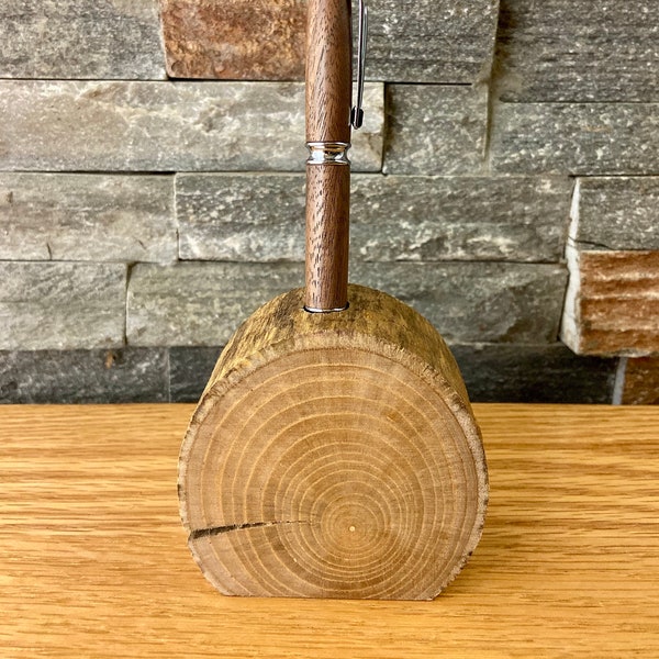 Driftwood Pen Display for Hand Turned Pens, Wooden Pen Stand, Single Pencil Holder, Natural Rustic Log Desk Organizer, Office Gift