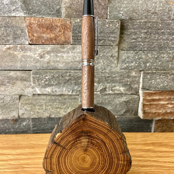 Driftwood Pen Display for Hand Turned Pens, Wooden Pen Stand, Single Pencil Holder, Natural Rustic Log Desk Organizer, Office Gift