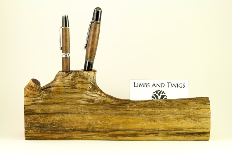 Wooden Business Card & Pen Holder Log Business Card Pen Etsy