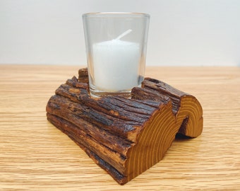 Driftwood Log Candle Holder, Single Votive Table Centerpiece, Rustic Wooden Home Decor