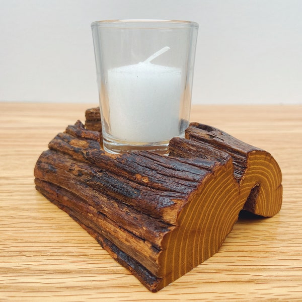 Driftwood Log Candle Holder, Single Votive Table Centerpiece, Rustic Wooden Home Decor