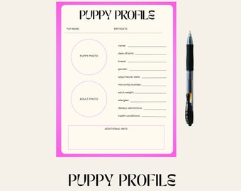 Printable Puppy Health Record, Editable Puppy Vaccination Card, Puppy Planner, Digital Download, PDF
