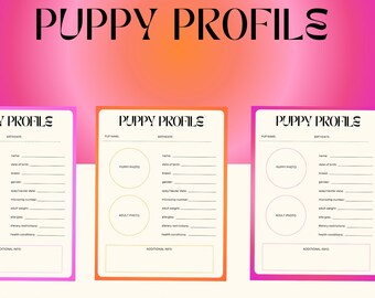 Perfil de filhote de cachorro preenchível para impressão, vacinação de filhotes, registros de filhotes: download instantâneo