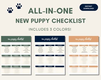 Printable Puppy Checklist, Puppy Shopping List, Puppy Essentials, Puppy Preparation, Digital Download : 3 Colorways