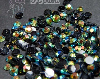 AB black resin flatback faceted strass 3mm 1 Gr iridescent nailart, nail gel, nail acrylic, uv resin crafts.