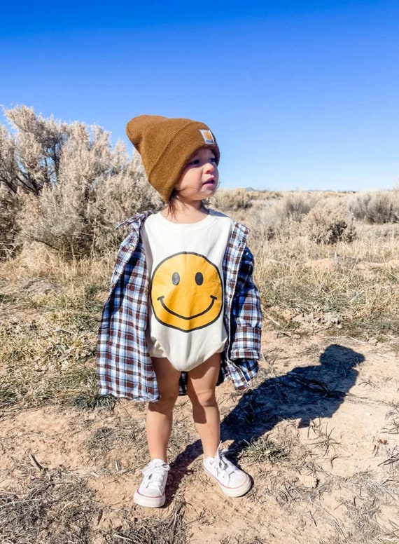 Smiley Face Bubble Romper, Happy Face Toddler Outfit, Cute Kids Clothes,  Sweater Onesie, Retro Groovy Kids Clothing, Smile Sweatshirt Romper 