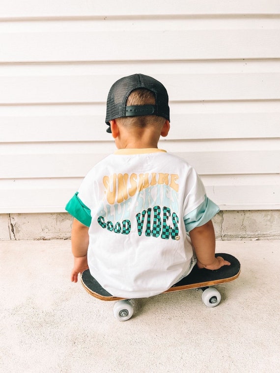 Good Vibes Baby Boy T-shirt OR Romper, Checkered, Retro Tee, Oversized  Onesie, Baby Boy Clothes, Cute Boy Clothing, Skater Boy Clothe, Cool 