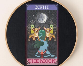 Moon Card Cross Stitch PDF • Witchy Tarot Embroidery