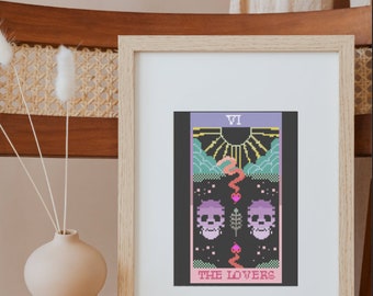 The Lovers Tarot Card Cross Stitch Pattern *Digital Pattern* / tarot embroidery pattern, cross stitch pattern pdf,