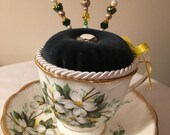 Vintage Tea Cup, Pin Cushion, Shabby Chic, quilters gift, seamstress gift, Royal Albert, White Dogwood, Easter or Mothers Day gift Idea