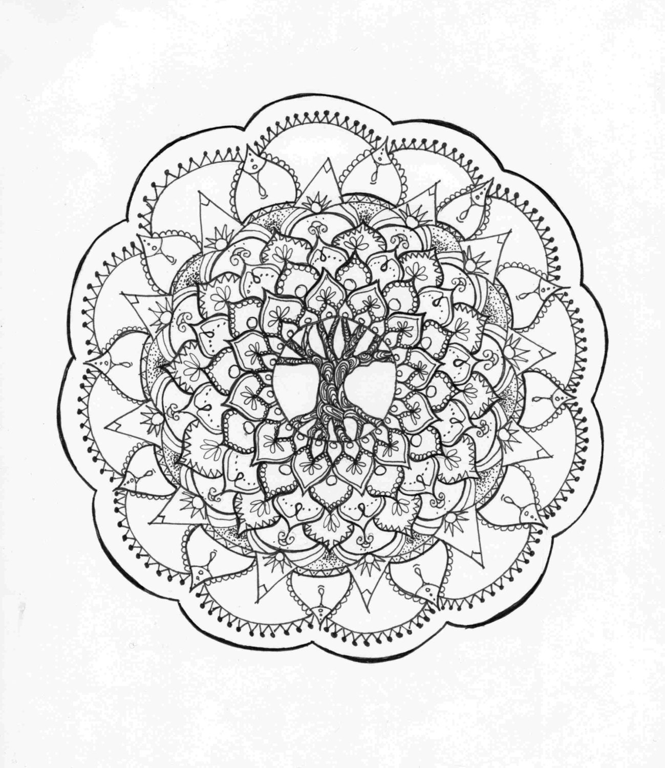 Tree of Life Zentangle Mandala Adult Coloring Page Etsy