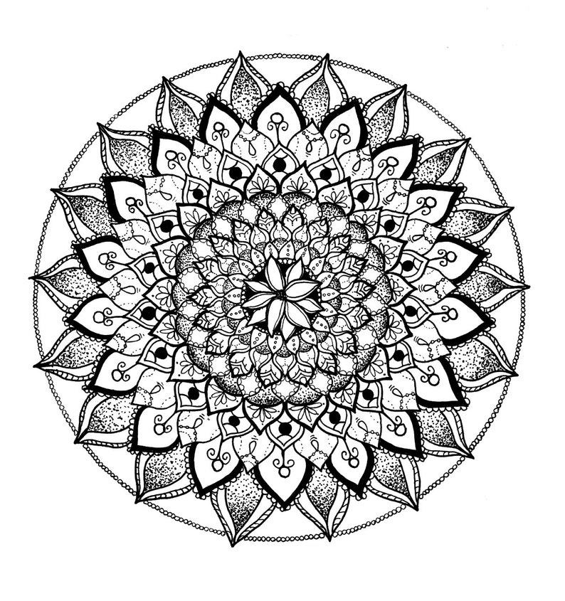 Lotus Flower Mandala Adult Coloring Sheet Black and White | Etsy