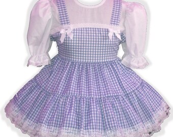 /"Audrey/" CUSTOM FIT Green Ruffles PINK Ribbon Bows Adult Baby Sissy Dress LEANNE