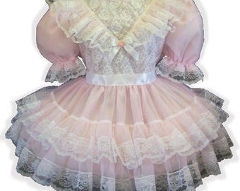 /"Audrey/" CUSTOM FIT Green Ruffles PINK Ribbon Bows Adult Baby Sissy Dress LEANNE