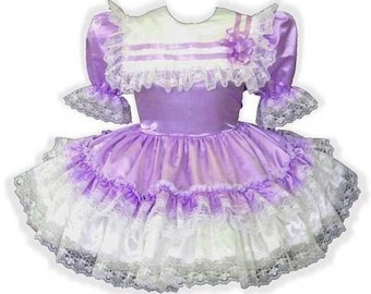 Brittany Custom Fit Lacy Satin Ruffles Adult Baby Sissy Dress by Leanne's