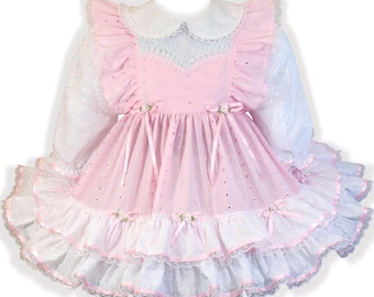 Farah Custom Fit Pink Eyelet Empire Waist Adult Baby Little Girl Sissy Dress by Leanne's